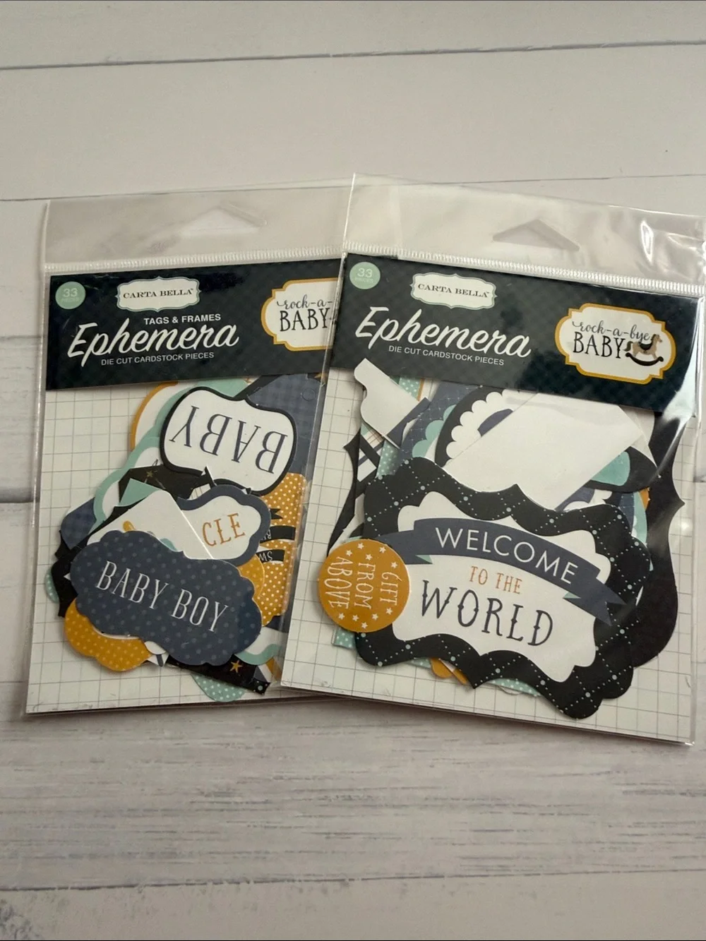 Baby Boy Scrapbook Embellishment Bundle | 24+ Pieces | Stickers | Paper Pads